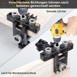 3-in-1 Drilling Template, Adjustable Drilling Jig, 3 Size Drill Bits (8/10/15 mm), Pocket Hole Wooden Dowel Drilling Template Set with Positioning Clip, Pocket Hole Jig Kit, Wooden Dowel Drilling