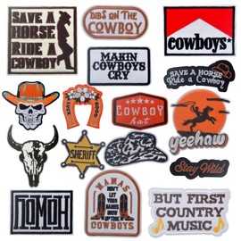 16pcs Western Iron On Patches West Cowboy Theme Embroidered Sewing Repair Appliques Vintage Lucky Horseshoe Hat Crafts Accessories for DIY Clothing T-Shirts Jackets Jeans Backpacks