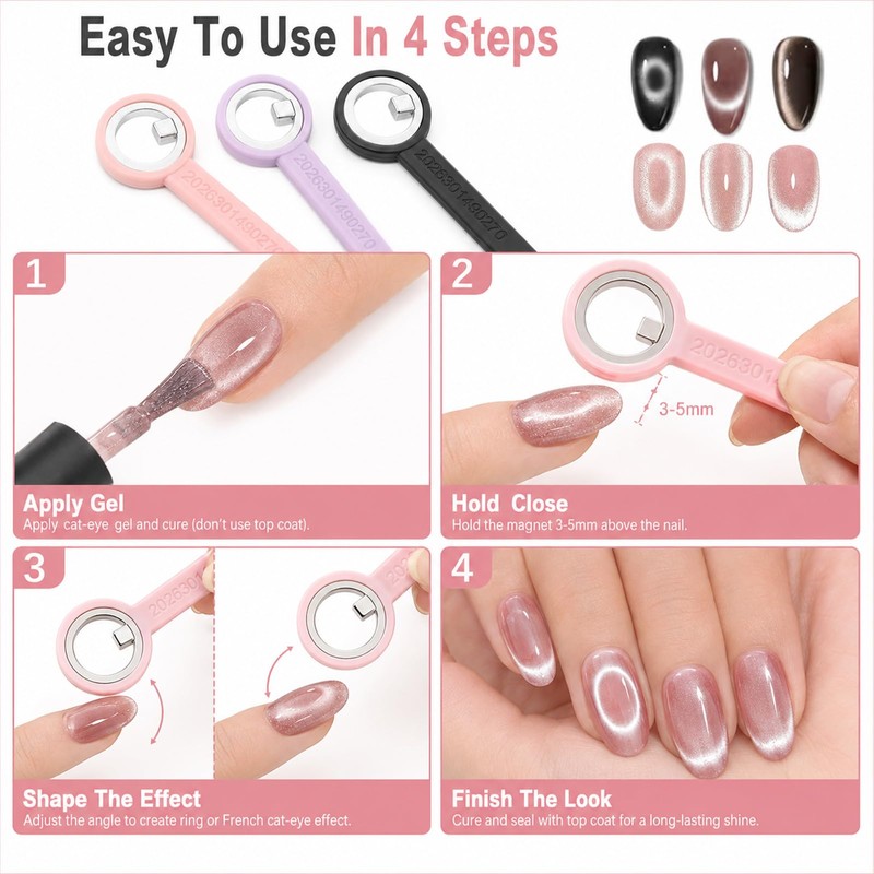 3 Pcs New Ring-Shaped Cat Eye Magnet for Nails, 2-in-1