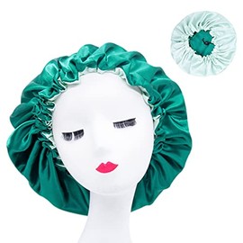 HAR LONDON FASHION 21 Styles Large Satin Sleeping Cap Satin Bonnet Curly Hair Night Sleep Wrap Caps For Women (cyan & light green)