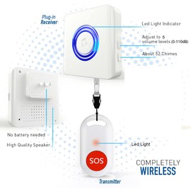 Caregiver Pager Wireless Call Button Nurse Alert System for Home/Elderly/Patient/Disabled One Call Button One Receiver