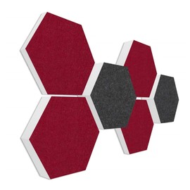 platino24 3D Sound Absorber Set Colore Basotect G+ with Acoustic Felt, 6 Honeycombs, Diameter 30 cm in Anthracite and Bordeaux, Acoustic Improvement