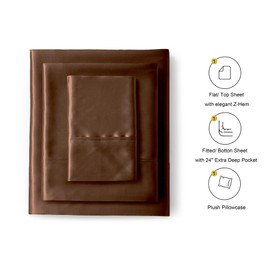 Lanest Housing Silk Satin Sheets, Twin XL Size Satin Bed Sheet Set with Deep Pockets, Cooling Soft and Hypoallergenic Satin Sheets Twin XL - Brown