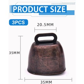 KGDUYC Pack of 3 Mini Cow Bells Vintage Iron Bell Goat Bell Metal Pet Bells Pet Collar Farm Animal Bell for Cattle Cow Horse Sheep Red Bronze