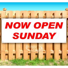 Now Open Sunday Banner 13 oz | Non-Fabric | Heavy-Duty Vinyl Single-Sided With Metal Grommets