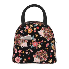 Oplp Flowers and Cute Hedgehogs Lunch Bag Box Meal Prep Insulated Handbag Reusable Lunch Container