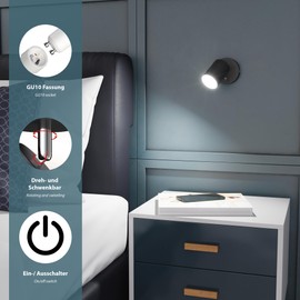 ledscom.de 2 Wall spot WAIKA, Single-Flame, with Switch, GU10, Black matt, incl. 630lm LED GU10 lamp, White