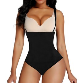 Shapewear for Women, Shecurve Shapewear High Waisted Body Shaper Shorts Tummy Control Thong Shapewear for Women With Removable Shoulder Straps (M/L, Black)