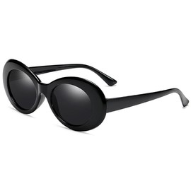 ADMIRING Oval Round Sunglasses Thick Bold Clout Goggles Oval Mod Retro Vintage Kurt Cobain Inspired Sunglasses Round Lens Black