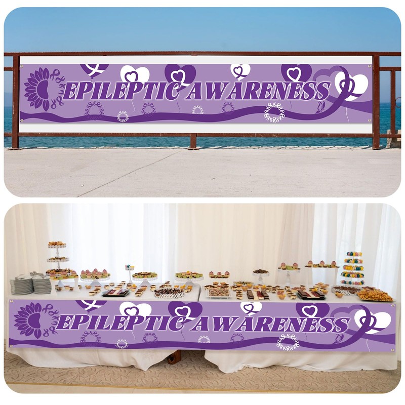 WANDIC 9.84 * 1.64ft Purple Ribbon Pattern Large Banner, 1PC