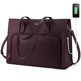 Laptop Bag for Women 15.6 inch Waterproof Work Tote Bag Briefcase with USB Charging Port PU Leather Computer Handbag Shoulder Bag Large Capacity Professional Teacher Bag for Travel Business School