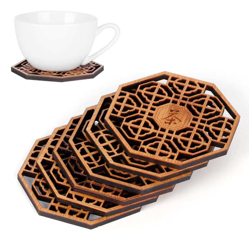 6PCS Bamboo Coaster Teacup Mat AntiScald Heat Insulation Pad Tea