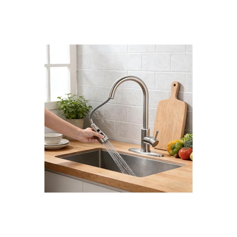 Kitchen Faucet with Pull Down Sprayer, Modern Single Handle Pull