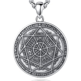 Exltoy Archangel Michael Necklace, Seal Of 7 Archangels Silver Pendant Protection Necklace, Sterling Silver Archangel Raphael Sacred Geometry Catholic Medals Amulet, Spiritual Jewelry for Men Women,