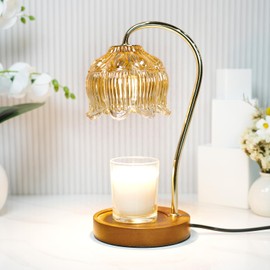 SupBri Candle Warmer Lamp, Flower Candle Warmer with Timer & 4Bulbs, Dimmable Electric Wax Melts Warmer for Jar Candles Vintage Room Decor (Gold)