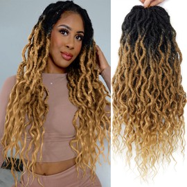 BEkjdiof Faux Locs Crochet Hair 6Packs 24Inch Pre-looped Long Goddess Locs Crochet Hair, Locs with Soft Curly Ends Dreadlocks Deep Wavy Faux Crochet Locs Synthetic Braids Extensions 72locs(24'', T27)