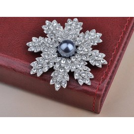 Alilang Stunning Clear Crystal Rhinestone Faux Pearl Christmas Snowflake Pin Brooch
