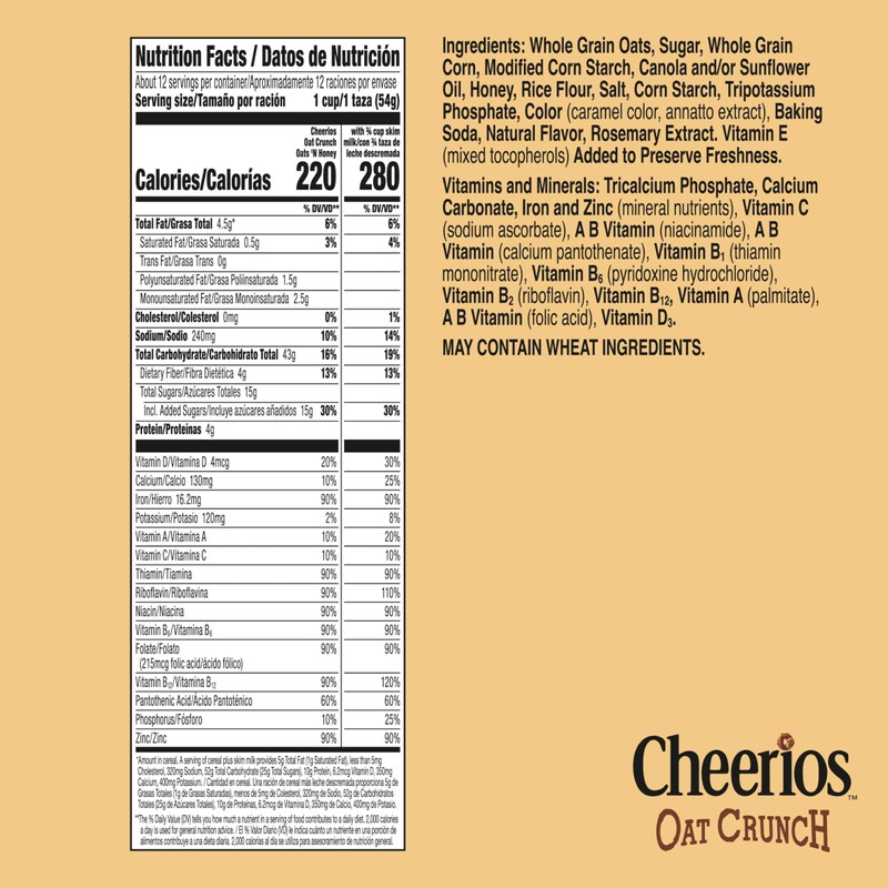 Cheerios Oat Crunch Oats 'N Honey Breakfast Cereal, Made with