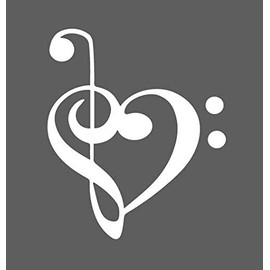 Music Note Treble and Bass Clef Heart Love Music Vinyl Die-Cut Decal Sticker for Car Truck SUV Laptop Computer (White)