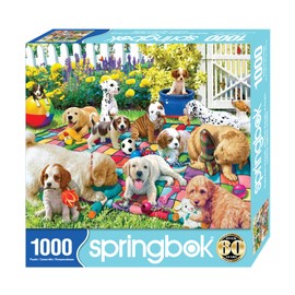 Springbok's Playful Pups on Parade 1000 Piece Puzzle for Adults and Families is an Adorable and Colorful Display of PuppiesLined Up for a Parade - Made in The USA