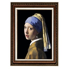 ELITEART-Girl with a Pearl Earring By Johannes Vermeer Giclee Framed Art Canvas Prints-Framed Size:28"x 35"