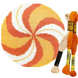 Howie's Needlepoint Needlepoint Kits, 18CT Printed Embroidery Pattern Starter Kits, Stamped Patterns Canvas Kits(Orange Peppermint,4x4inch)