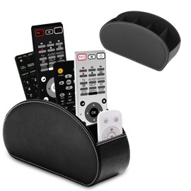 HOMURY 1 piece black remote control holder: desk organiser with 5 pockets, desk accessories, PU leather desk organiser for remote controls, stationery, notebooks, pens