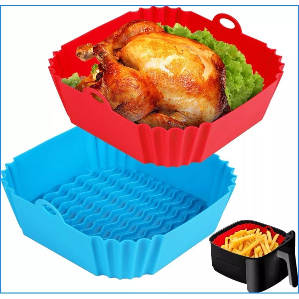 2 PCS Square Silicone Air Fryer Liners, 8 Reusable Air