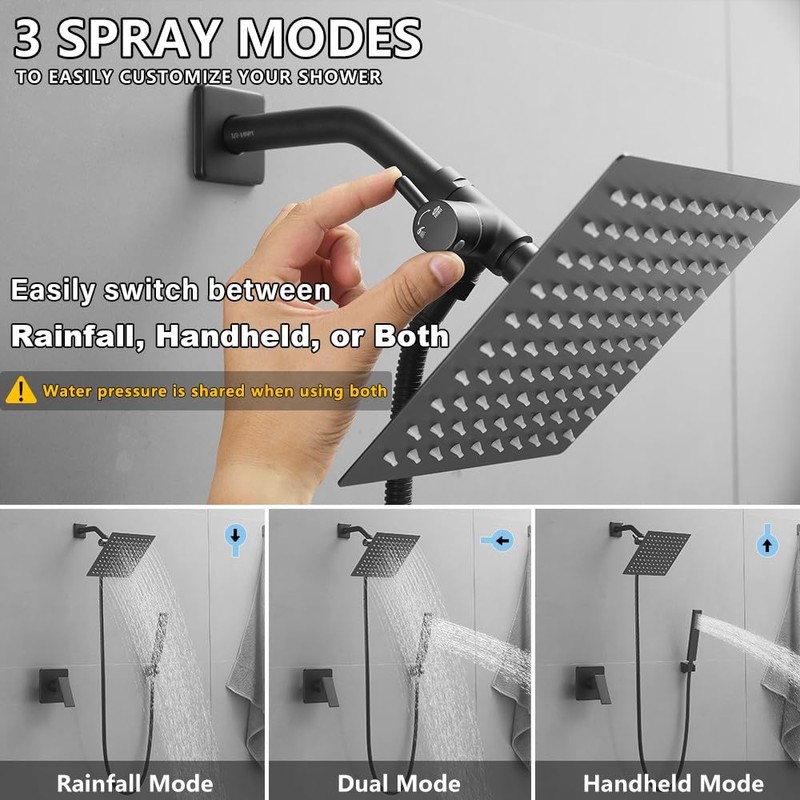 HXYHS 8 Inch Rainfall Shower Head and Handheld Spray Combo