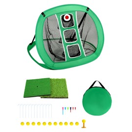 QWORK Pop Up Golf Chipping Net, 31" x 26" Golf Practice Net with 2 Golf Mats and 12 Training Balls and Golf Tees Accessories, Collapsible Portable Golf Hitting Net
