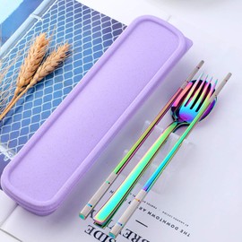 Color ME Portable Utensils Set, Travel Camping Cutlery with Storage Case, Reusable Stainless Steel Flatware Set, Including Fork Spoon Chopsticks