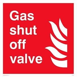 Gas shut off valve with flames Sign - 200x200mm - S20