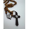 Light Brown Wooden Rosary with Saint St Benedict with Beautiful