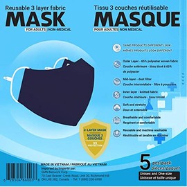 Sequence Reusable 3 Layer Fabric Mask for Adults - 5 Pack (Blue)