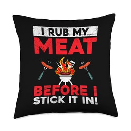 Rack Of Ribs Cooking BBQ Grill I Rub My Meat Before I Stick It in Grill BBQ Short Ribs Rack Throw Pillow, 18x18, Multicolor