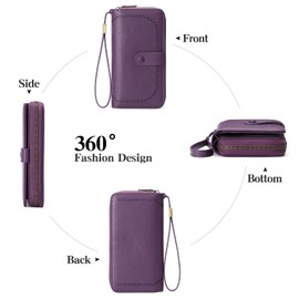 GAEKEAO Leather Credit Card Holder Wallet for Women RFID Blocking Large Capacity Bifold Long Ladies Purse with Wristlet 45 Slots (Black)