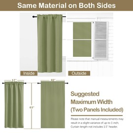 OVZME Sage Green Blackout Curtains for Bedroom 63 Inches Long 2 Panels, Thermal Insulated Room Darkening Curtains for Living Room, Dual Rod Pocket Blackout Drapes, 2x40Wx63L Inches