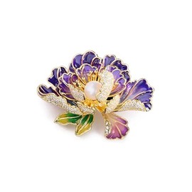 Elegant Flower Brooch Pin for Women, Stylish Vinage Crystal Pearl Rhinestones Brooches Pins Dainty Lapel Pins for Dress Accessories Jewelry (Purple)