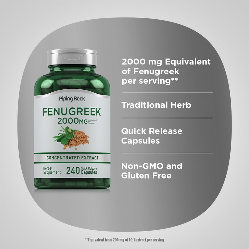 Piping Rock Fenugreek Capsules | 2000mg | 240 Pills |