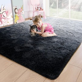Noahas Fuzzy Rugs for Bedroom,4x6 Tie-Dyed Black and Grey Area Rug,Fluffy Thick Shag Carpet,Fuzzy Living Room Rugs,Soft Kids Rug Non Slip Reduce Noise Room Decor