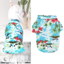 POPETPOP Hawaiian Dog Shirt with Straw Hat : Dog Summer Clothes with Floral and Pattern for Puppy Cat