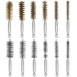 12 Drahtbürste Bohrmaschine Set: 6 Edelstahlbürste Akkuschrauber & 6 Kupferbürsten, Zylinder-Drahtbürste Rund mit Sechskantstange, Lochbürste für Polier Schleifen Entrosten(8/10/12/15/ 17/19mm)