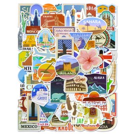 GAUENEEN 100Pcs City Travel Stickers Pack, Waterproof Vinyl Travel Map Stickers for Water Bottle Laptop Luggage, Cityscape Aesthetic Decals