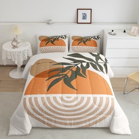 Sun Moon Abstract Art Comforter Set Queen Size,Leaves Bohemian Bedding Set for Kids Girls Home Bedroom Decor,Geometric Lines Modern Down Comforter,Sunrise Sunset Vintage Duvet Insert,2 Pillowcases
