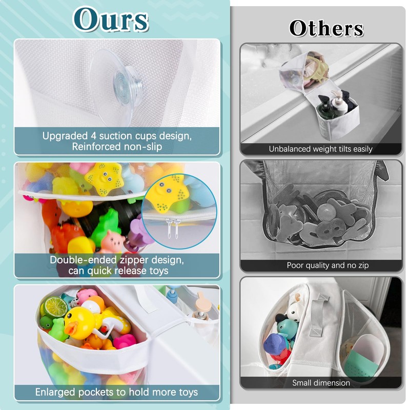 Dreamtop Saddle Shape 2 Compartment Bath Toy Storage Net, Bathroom