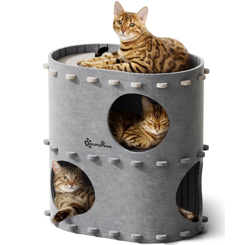 DownyPaws Cat House for Indoor Cats, 2-Storey Foldable Cat Bed