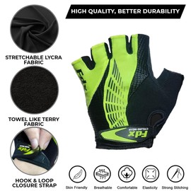 FDX Half Finger Cycling Gloves - Breathable, Gel Padded Protection, Anti-Slip - Fingerless Shock-absorbing Mitts for Mountain Bike, Road Bicycle, MTB, Riding, Men and Women (Vertex, Yellow-L)