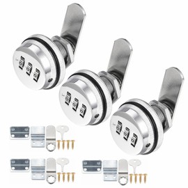 Kitmose 3 Pack Combination Cabinet Cam Lock Password Coded Lock with 3/4" Cylinder and Chrome Finish, Security Combi-Cam Lock for Cabinet Filing Drawers Mailbox, Silver