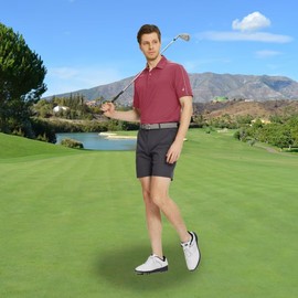 Rouen Golf Polo Shirts for Men Dry Fit Short Sleeve Solid Performance Moisture Wicking Collared Mens Casual Shirts Cranberry