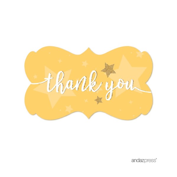 Andaz Press Twinkle Twinkle Little Star Yellow Baby Shower Collection, Fancy Frame Label Stickers, Thank You, 36-Pack